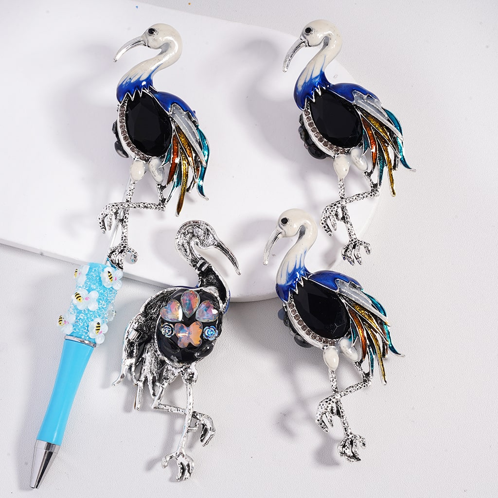 Fancy Alloy Crane Charm Beads Hearts, Butterflies, Flowers & Water Drop Accents Clay Beads
