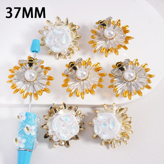 Alloy Daisy & Bee Charm Crystal & Pearl Accents with Water-Drop & Snowflake Detail Clay Beads 37mm