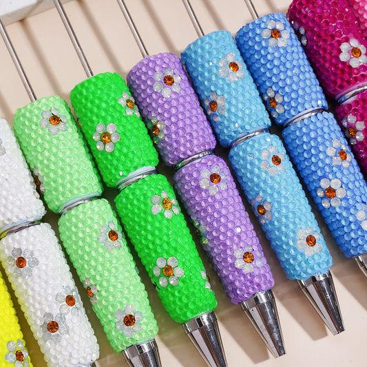 White & Gold Flowers and Full Rhinestone Coverage Fluorescent Colors Beadable Clay Pens