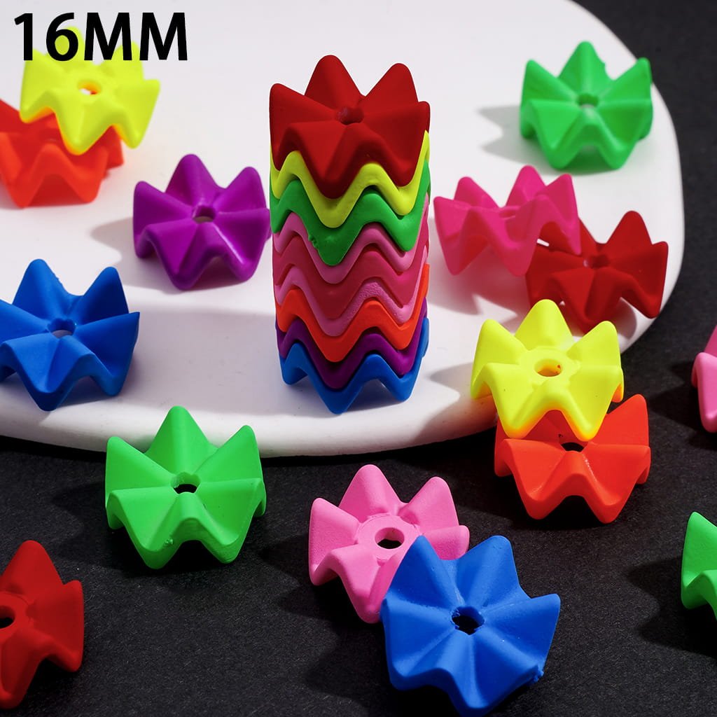 Acrylic Beads Matte Rubber Touch Wavy Shaped Lotus Leaf in Jenga Role, 16MM, Fluorescent Colors, Random Mix