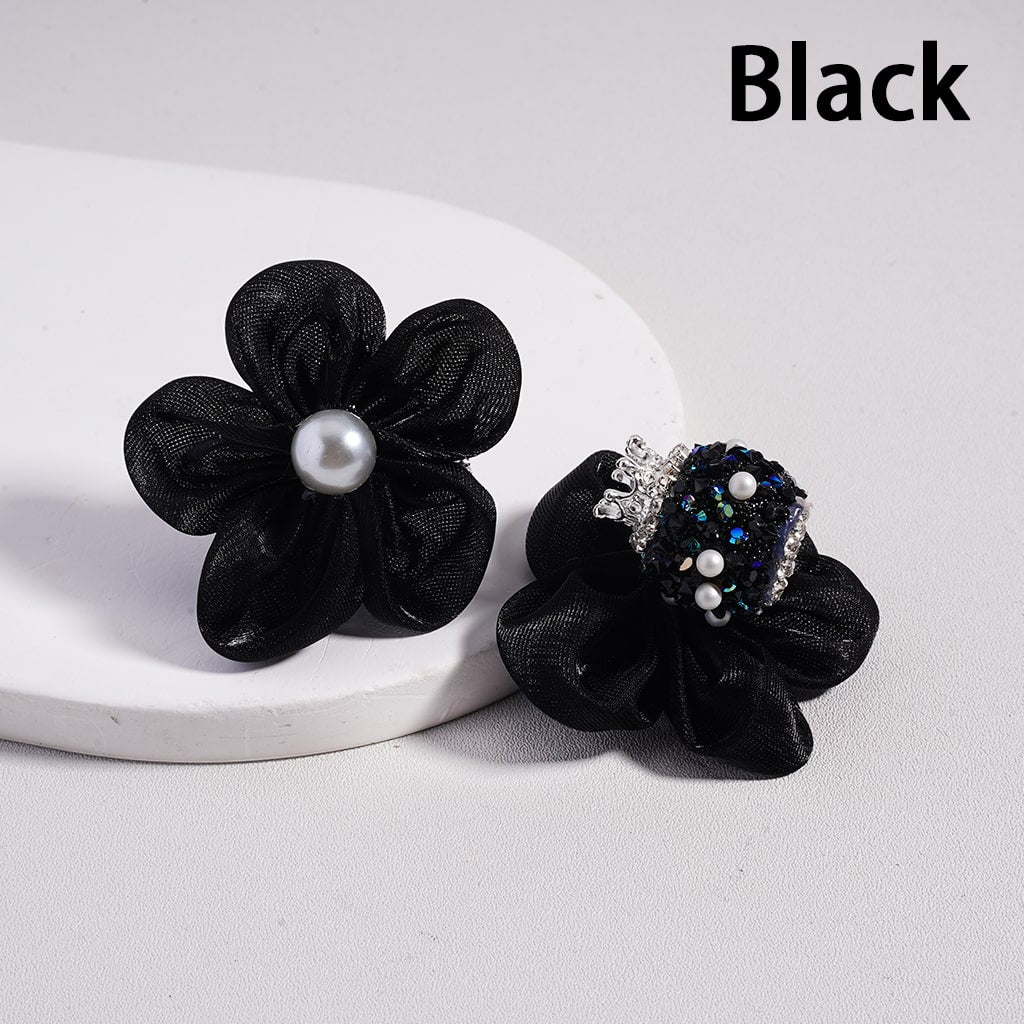Sugar Silver Crown, Fabric Flowers Pearls & Rhinestone Accents with Chain Detail Acrylic Beads