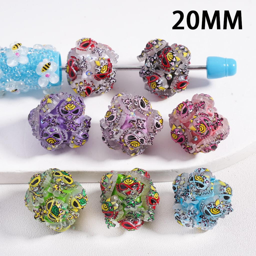 Denve Dinosaur Themed with AB Rhinestones Round Clay Beads 20mm Random Mix