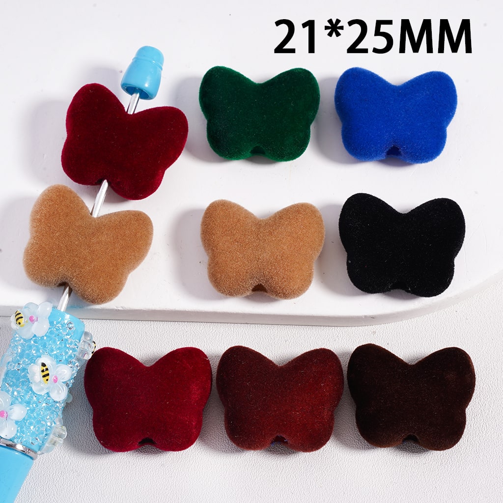 Flocked Fluffy Soft Dark Color Butterflies Dark Colors Acrylic Beads 21*25MM, Random Mix