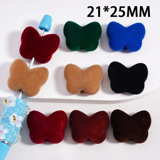 Flocked Fluffy Soft Dark Color Butterflies Dark Colors Acrylic Beads 21*25MM, Random Mix
