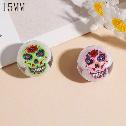 Double-Sided Skull Inside, Day of the Dead Theme Acrylic Beads for Bracelets, Translucent, 15MM, Random Mix