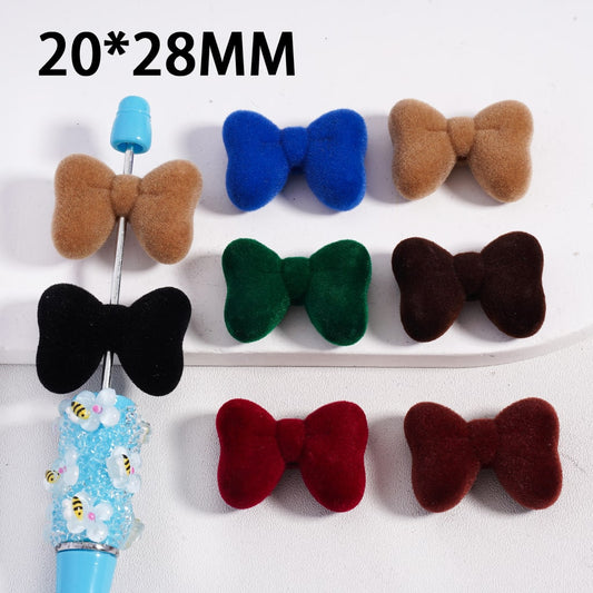 Flocked Fluffy Bowknot Dark Colors Acrylic Beads 20*28MM, Random Mix
