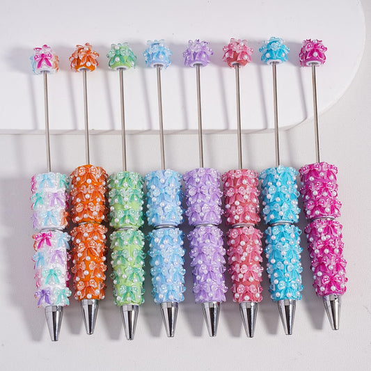 Cute Bowknot & White Pearls Valentine’s Day Theme Decorative Beadable Clay Pen Random Mix