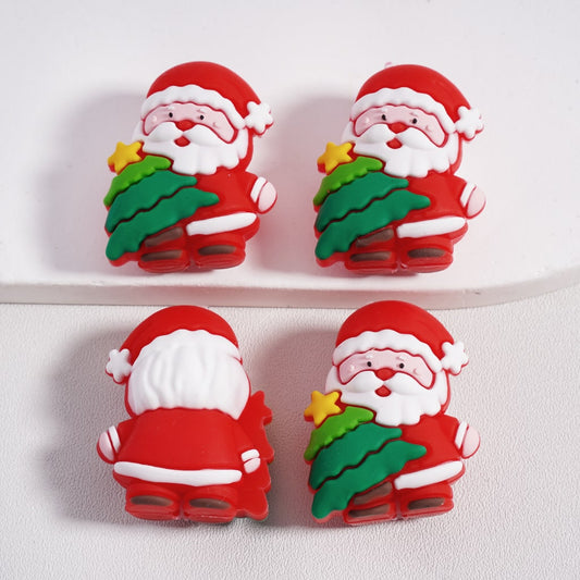 3D Santa Claus Cute Father Christmas Holding Christmas Tree Silicone Focal Bead