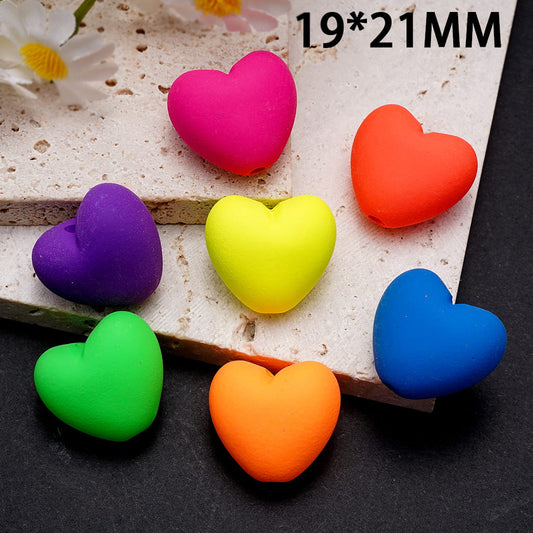 Matte Rubber Touch Finish Neon Colors Heart Shape Acrylic Beads 19*21MM Random Mix
