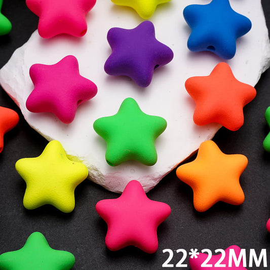 Matte Rubber Touch Finish, Fluorescent Colors Star Shpe Acrylic Beads 22*22MM, Random Mix