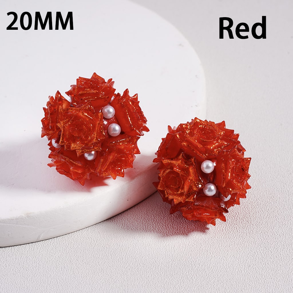 Luminous Cute Mini Rose Glitter & White Pearls Round Clay Bead 20MM Random Mix