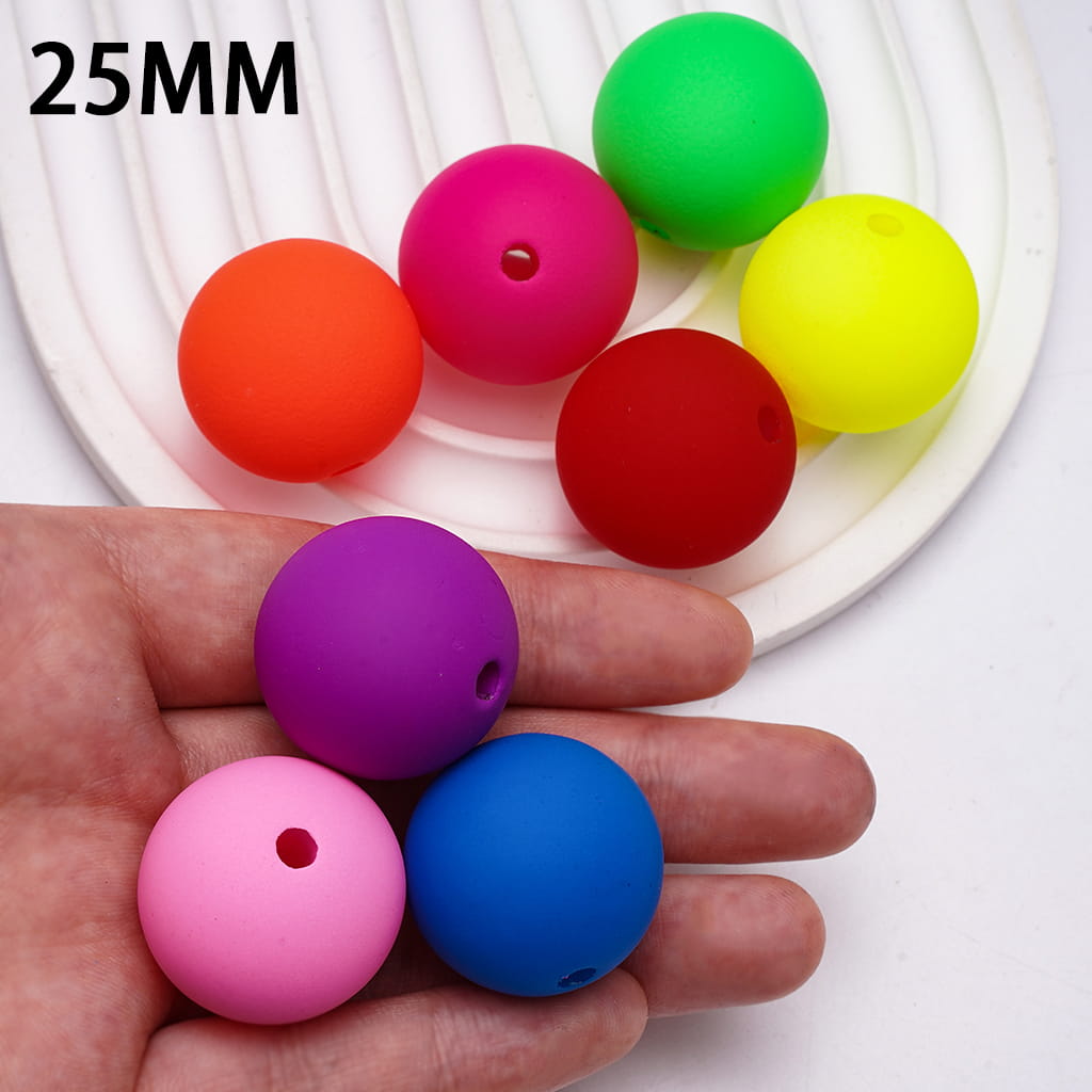 Acrylic Beads for Bracelets Matte Rubber Touch Round, Fluorescent Colors, 25MM, Random Mix