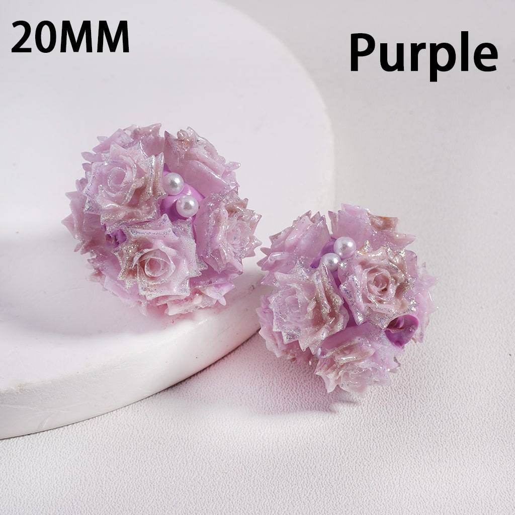 Luminous Cute Mini Rose Glitter & White Pearls Round Clay Bead 20MM Random Mix