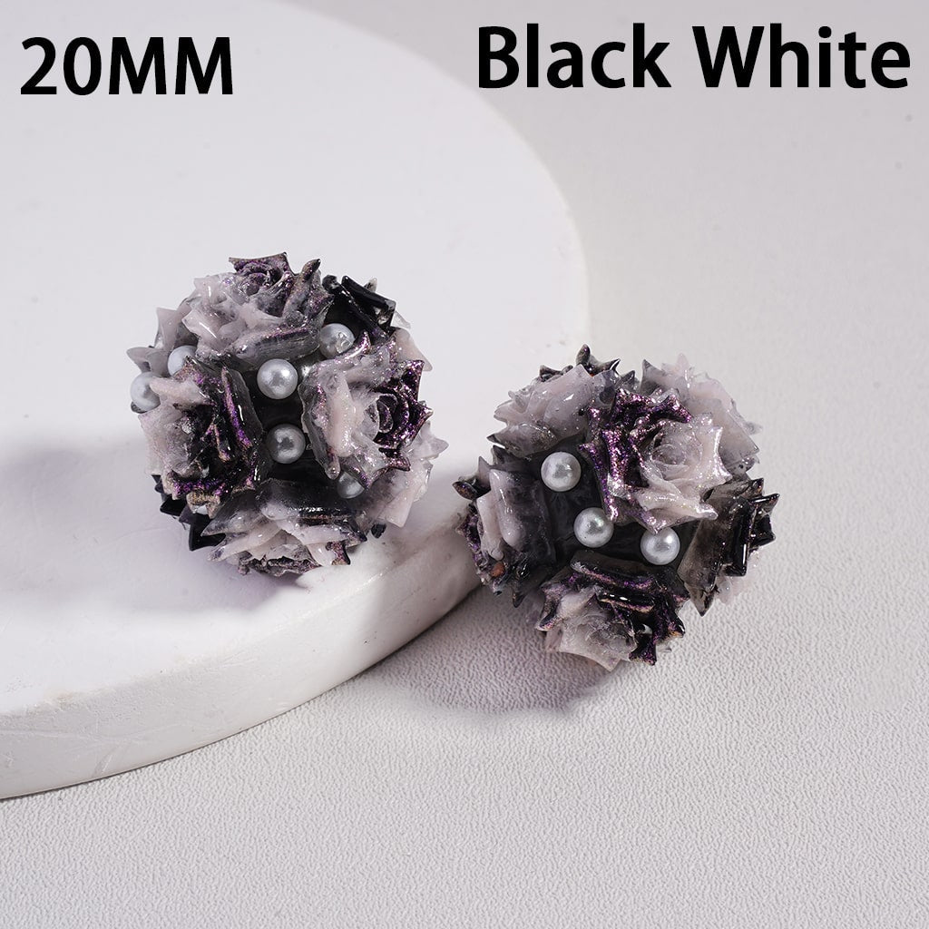 Luminous Cute Mini Rose Glitter & White Pearls Round Clay Bead 20MM Random Mix