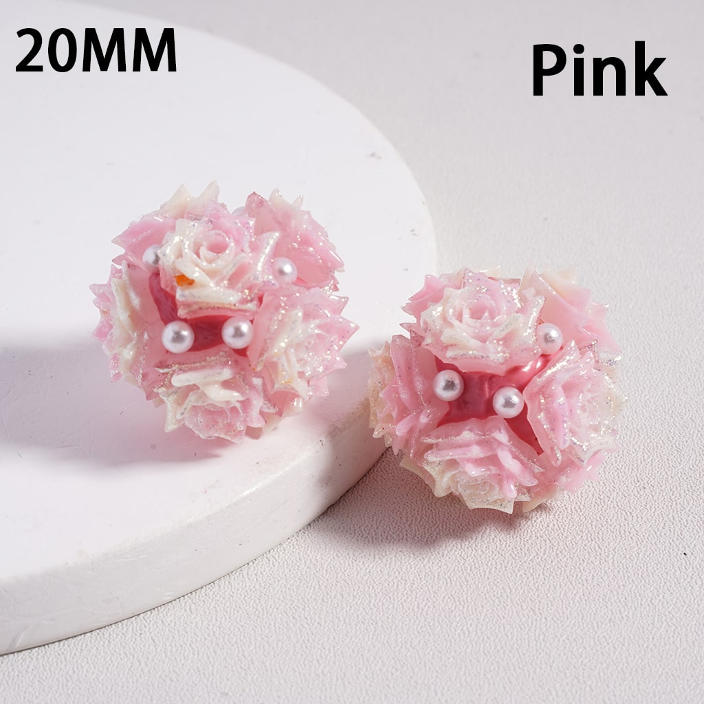 Luminous Cute Mini Rose Glitter & White Pearls Round Clay Bead 20MM Random Mix