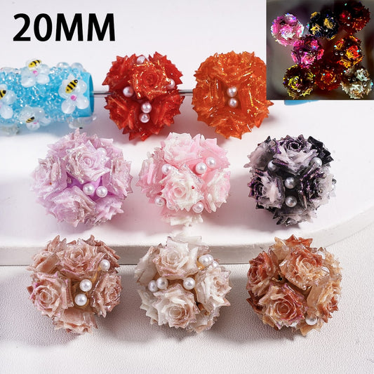 Luminous Cute Mini Rose Glitter & White Pearls Round Clay Bead 20MM Random Mix