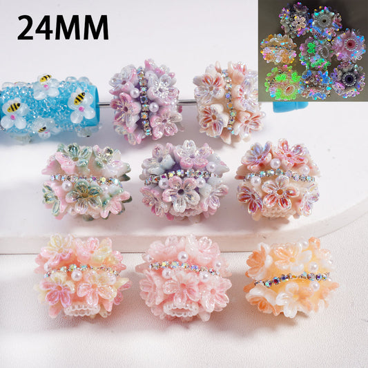 Luminous Mini Flower with Chains, Pearls & AB Rhinestones Round Clay Beads 24MM, Random Mix
