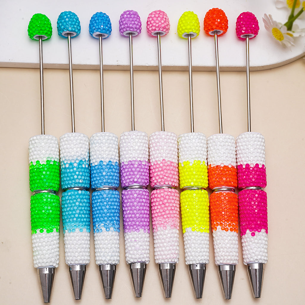 Beadable Clay Pens with Three Layers Colors Rhinestones Covered the Entire Pens, Neon Colors