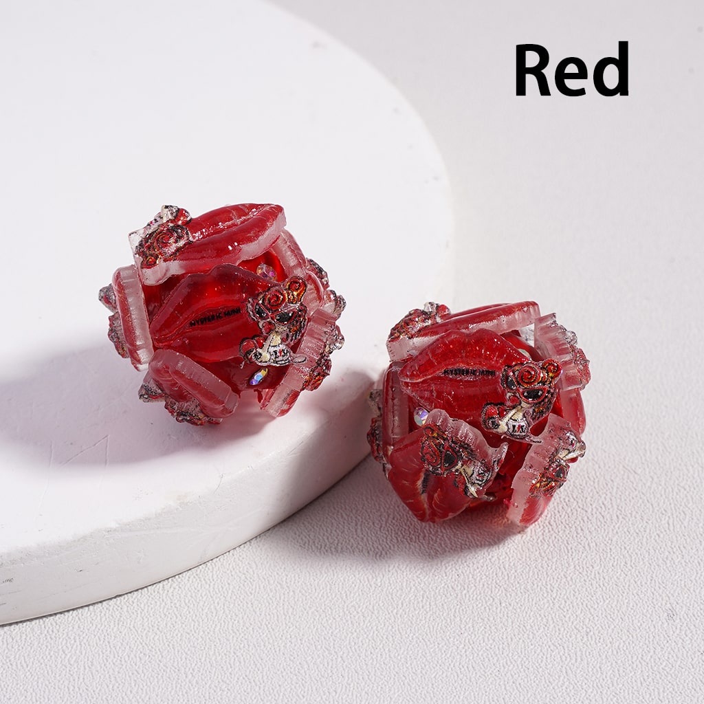 Vivid Glitter Lips with AB Rhinestones Round Clay Beads 20mm Random Mix