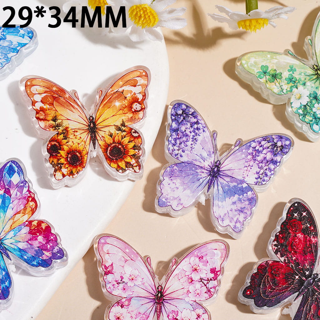 Dreamy Butterfly Acrylic Beads, Snowflake Crystal Flower Patterns, 29*34MM, Random Mix