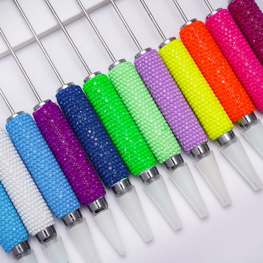 Beadable Clay Wax Tool Pen for Rhinestone Picking & Dotting, Fully Rhinestone Covered Design in Neon Colors (The Wax Head is available to replace)