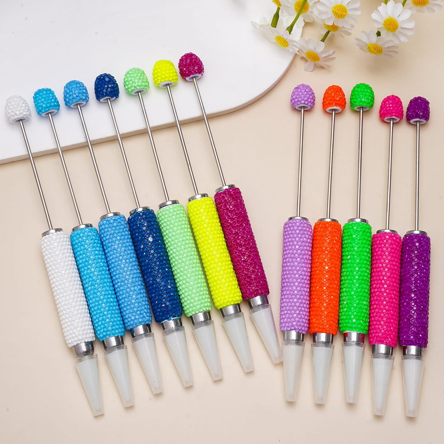 Beadable Clay Wax Tool Pen for Rhinestone Picker Dotting, w Rhinestones Covered the Entire Pens, Neon Colors (The Wax Head is available to replace)