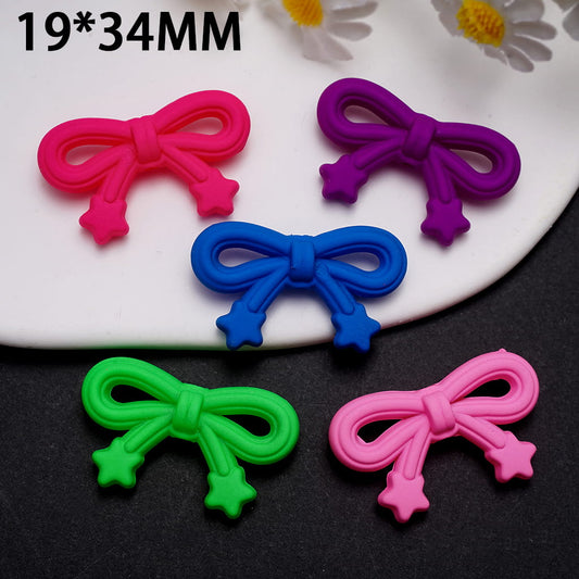 Mini Star Detail and Matte Rubber Touch Finish, Neon Colors, 19*34MM Acrylic Bowtie Beads Random Mix