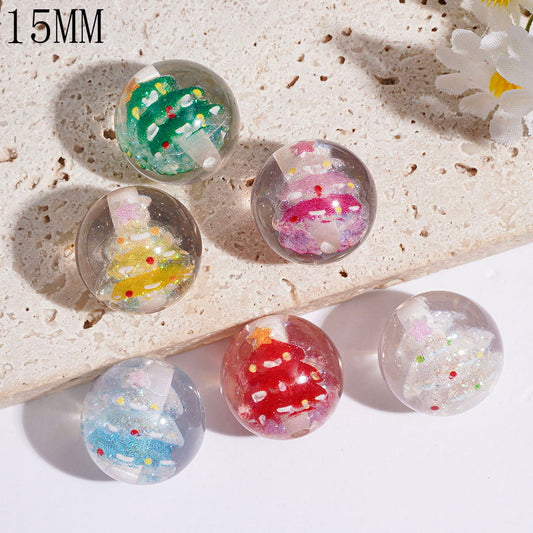 Multi-Color Christmas Theme Acrylic Beads for Bracelets with Colorful Glitter Star Christmas Tree Inside, Translucent, 15MM Random Mix