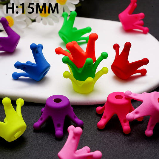 Matte Rubber Touch Finish in Neon Colors Crown Shape Acrylic Beads 15mm Height Random Mix