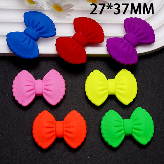 Lace Edge Matte Rubber Touch Finish, Fluorescent Colors Acrylic Bowtie Beads 27*37mm Random Mix