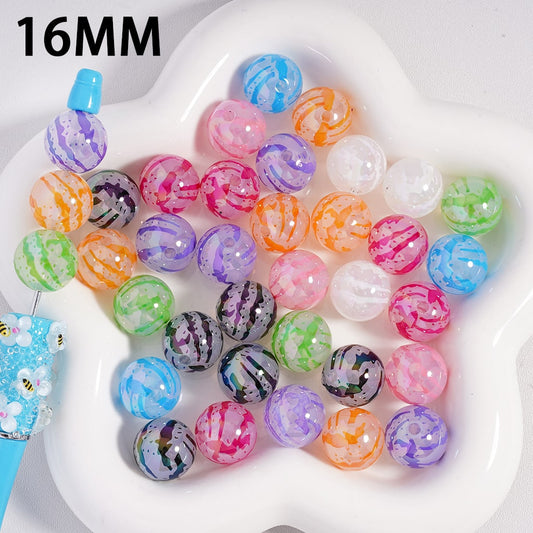 UV Coated Watermelon Stripe Print, Multi Color Round Acrylic Beads 16MM (Single Color is available for 200pcs(Whole Bag) Only)