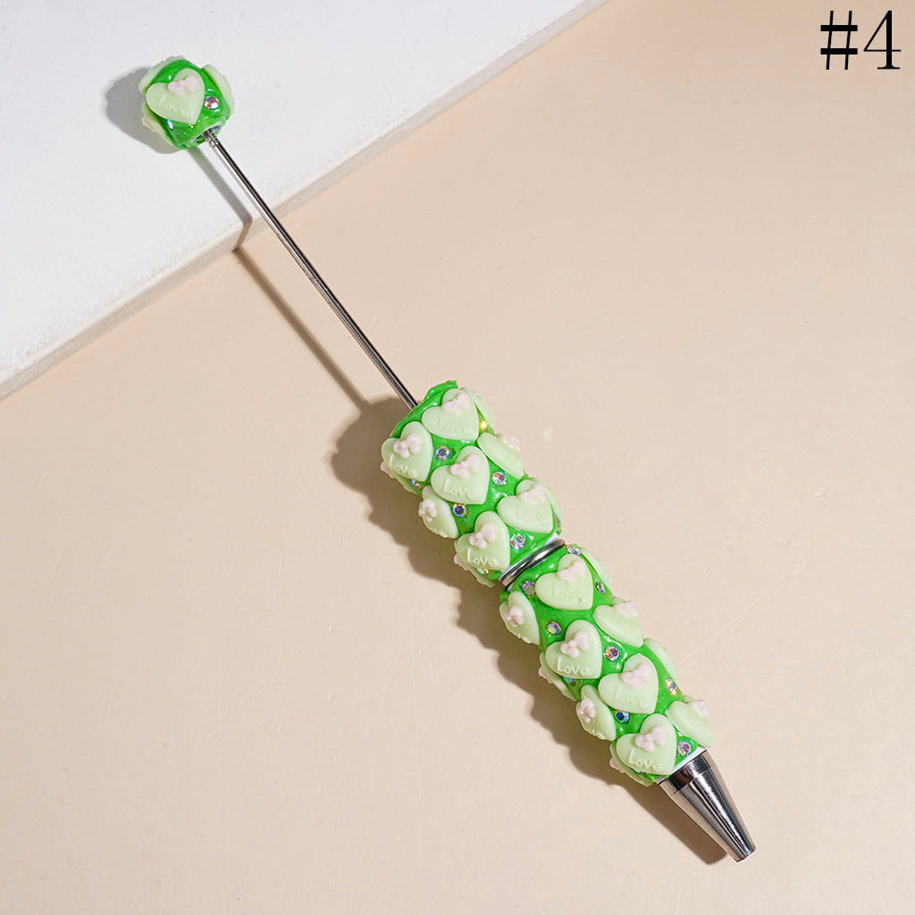 Beadable Clay Pens with Heart and Mini Bowtie, AB Rhinestones, Multi-Color