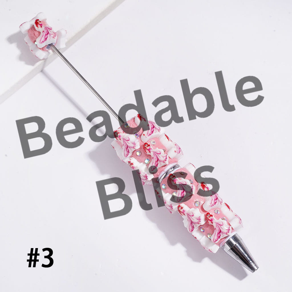Beadable Clay Pens with Classic Animation Pretty Princess Character Theme, AB Rhinestones