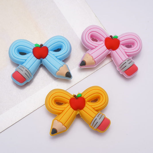 Pencil Design Bowtie Shaped in Assorted Colors Silicone Focal Beads
