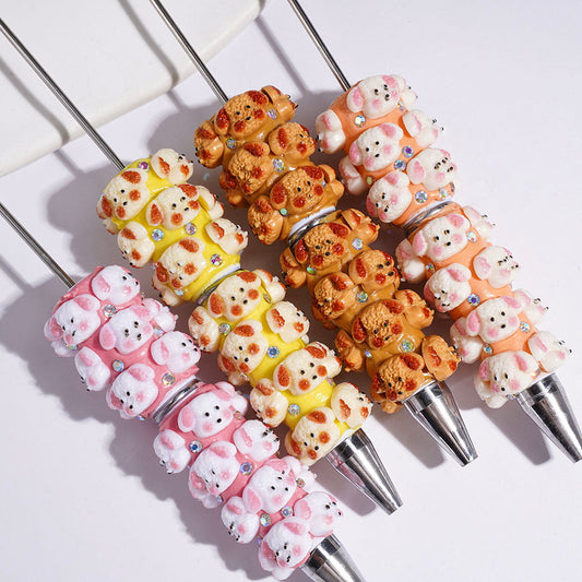 Cute Teddy Bear Design Matte Texture Cute Dog Beadable Clay Pens with AB Rhinestones, Assorted Colors, Random Mix