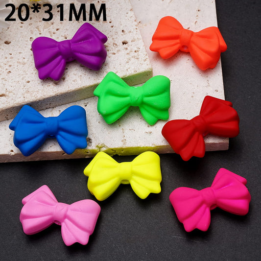 Double Layer Fluorescent Colors Matte Rubber Touch Bowtie Shape Acrylic Beads 20*31MM, Random Mix