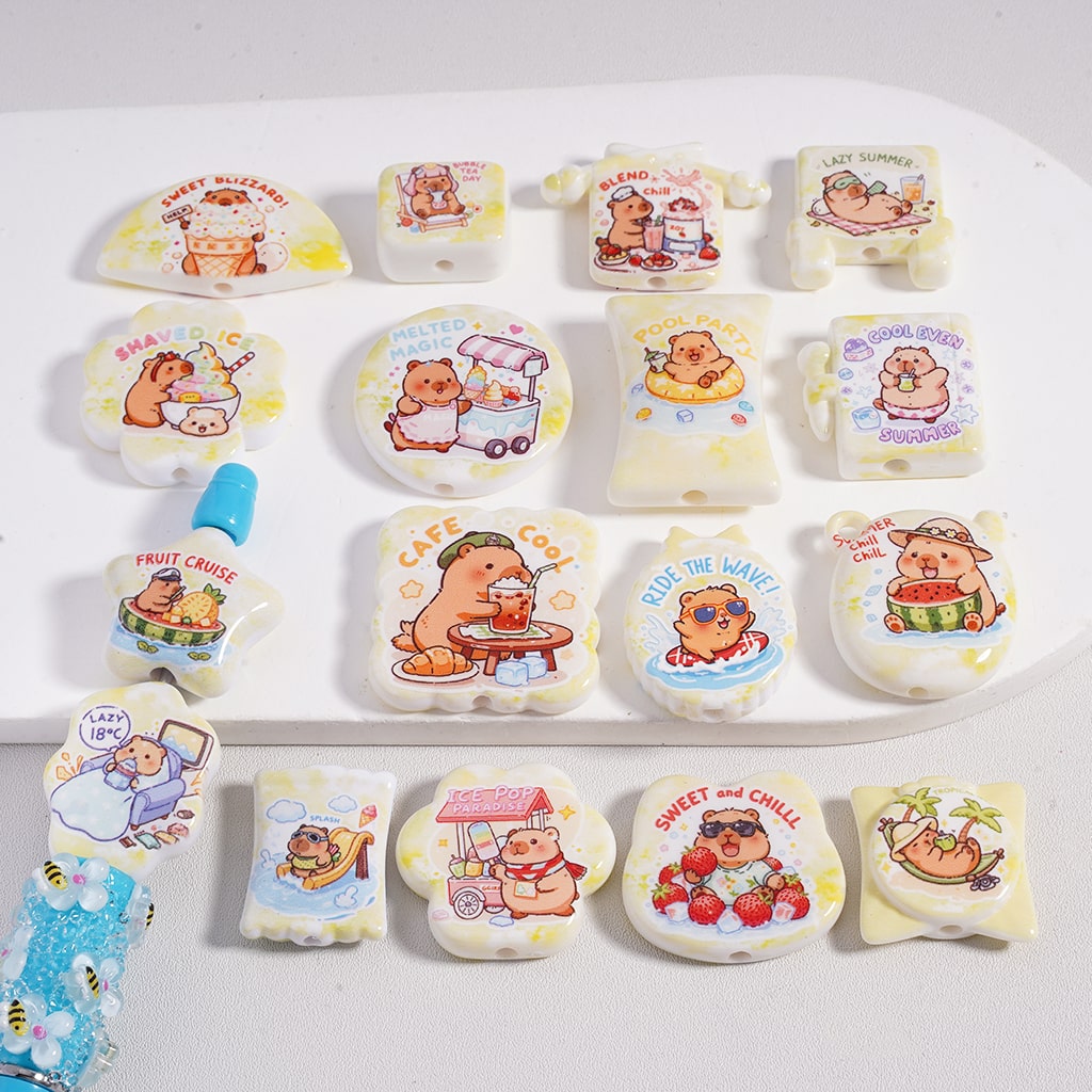 Acrylic Beads Pendants  Cute Capybara & Summer Series in Different Shapes, Random Mix