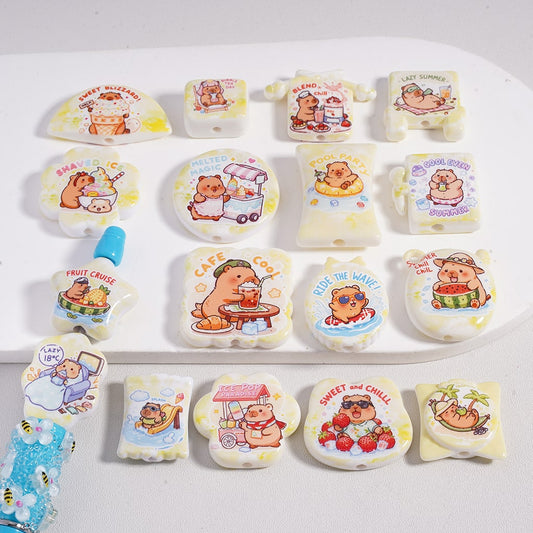 Acrylic Beads Pendants  Cute Capybara & Summer Series in Different Shapes, Random Mix