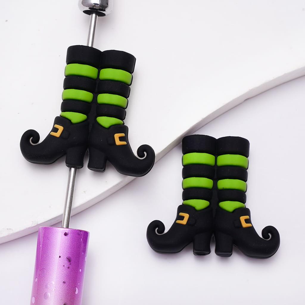 Silicone Focal Beads with Witch Boot in Saint Patrick's Day, Various Colors