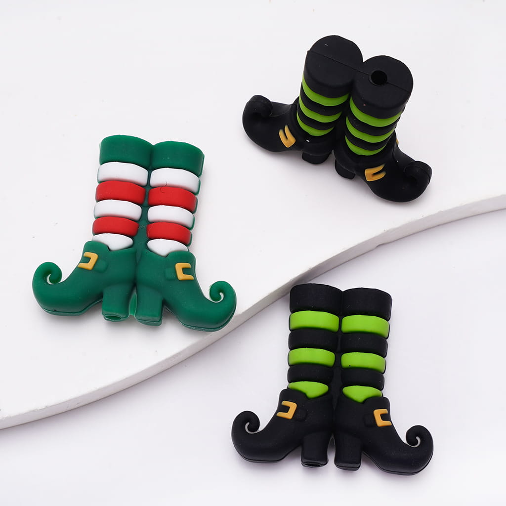 Silicone Focal Beads with Witch Boot in Saint Patrick's Day, Various Colors