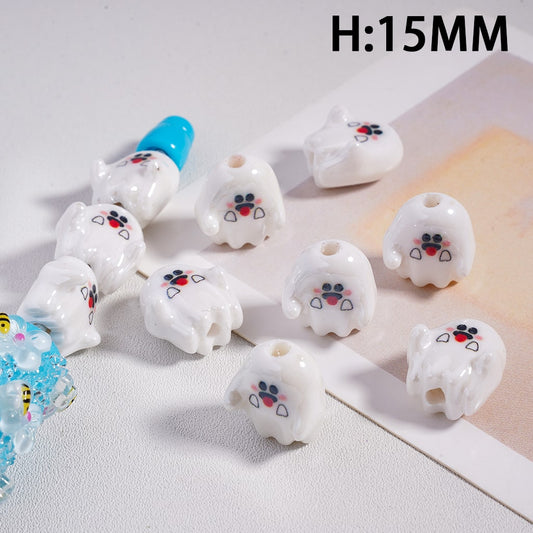Cute Mini White Ghost Sticking Out Tongue Halloween Theme Acrylic Bead 15mm