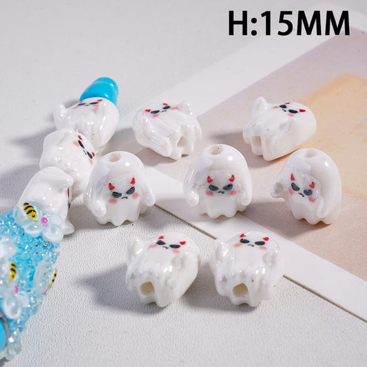 Cute Mini White Ghost Sticking Out Tongue Halloween Theme Acrylic Bead 15mm