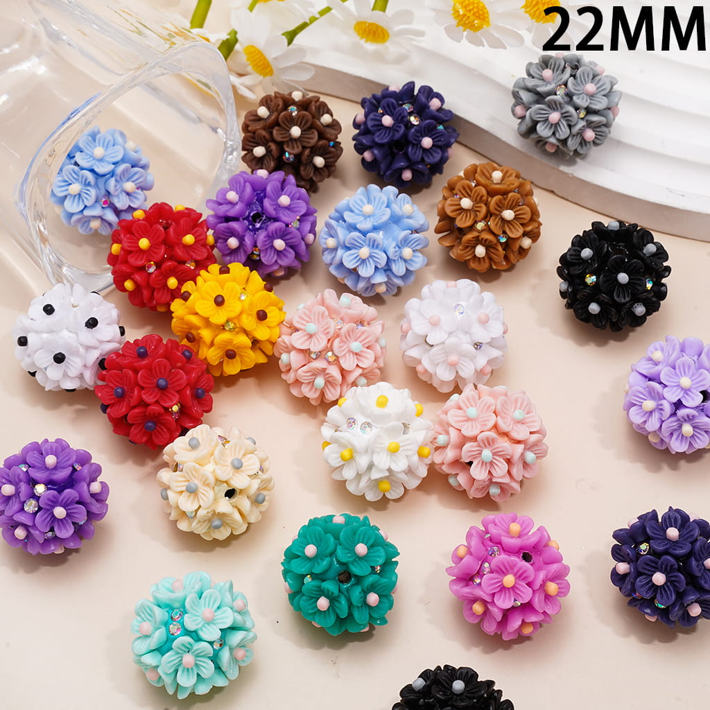 Clay Beads with Five-Petaled Flowers and AB Rhinestones, 22MM, Multi-Color, Random Mix