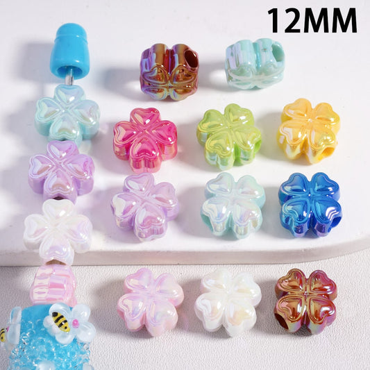 UV-Coated Four-Petal Flower & Heart Shape Solid Color Acrylic Beads 12MM, Random Mix