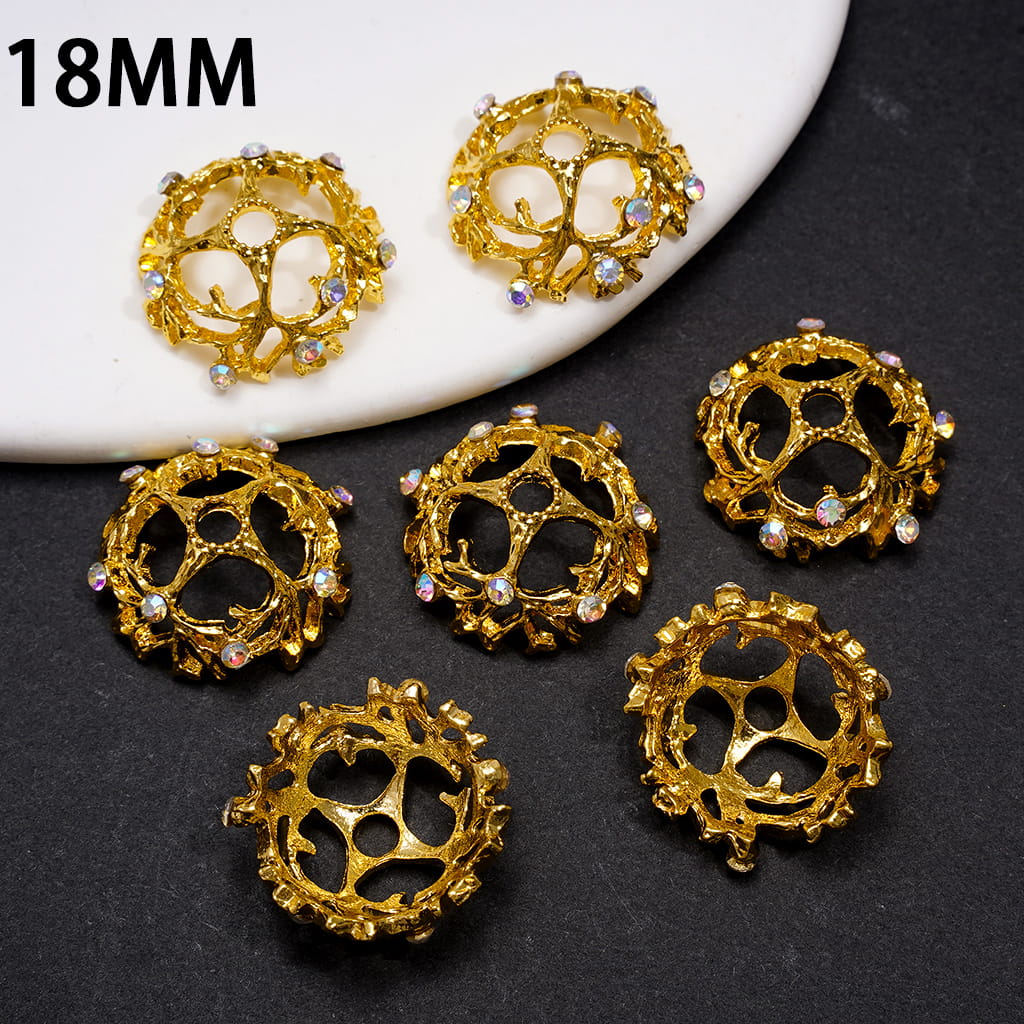 Tree Branch Nest Bead Cages with AB Rhinestones, Alloy Bead Cap, Multicolor (They Fit 16MM Beads)