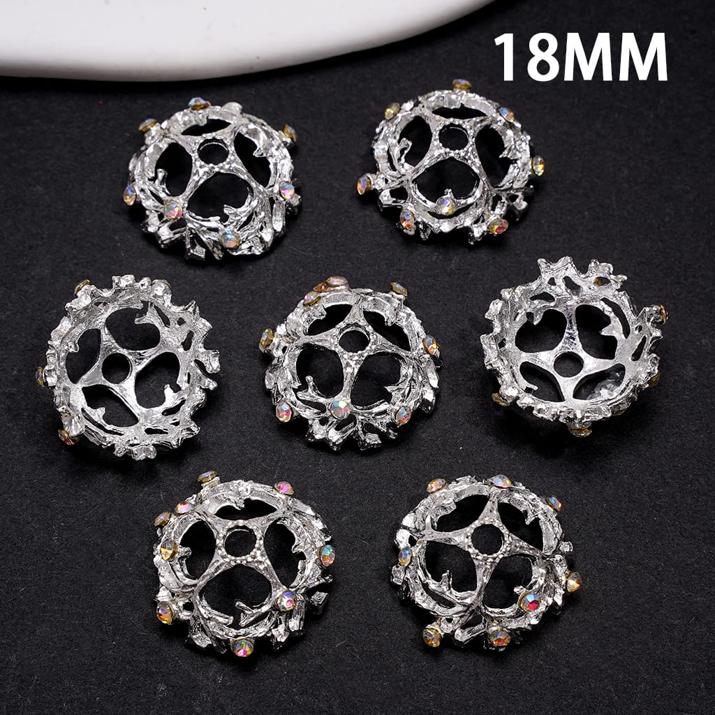 Tree Branch Nest Bead Cages with AB Rhinestones, Alloy Bead Cap, Multicolor (They Fit 16MM Beads)