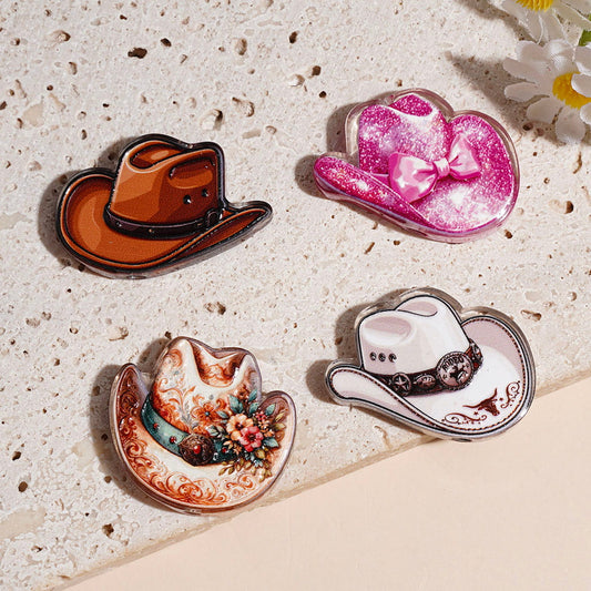Western Cowgirl & Cowboy Hat Theme Acrylic Beads, Various Shapes, Random Mix