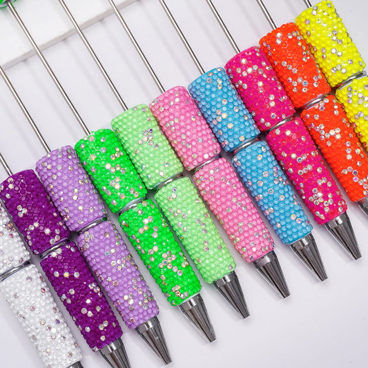 Beadable Clay Pens Fully Covered with Multi-Color AB Rhinestones, Neon Finish Decorative Writing Pens Random Mix