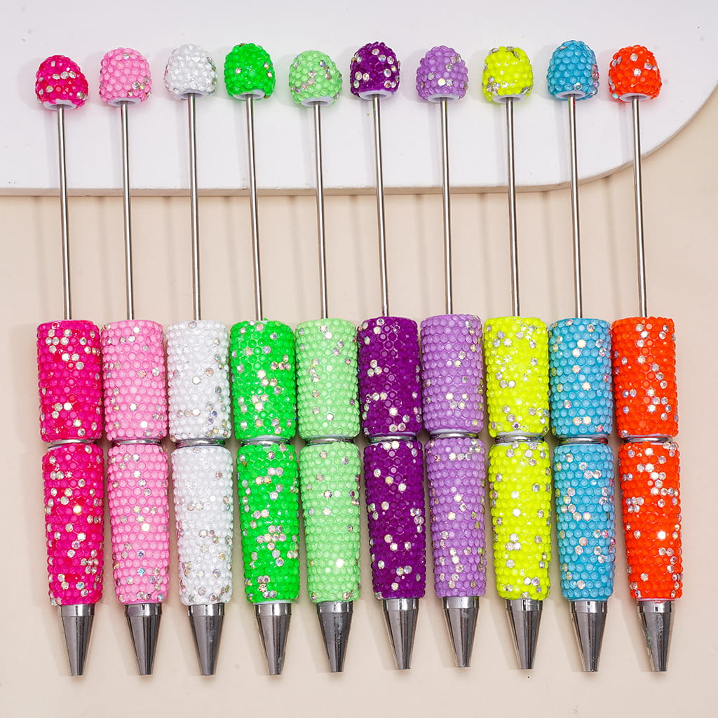 Beadable Clay Pens with Multi-Color & AB Rhinestones Covered the Entire Pens, Neon