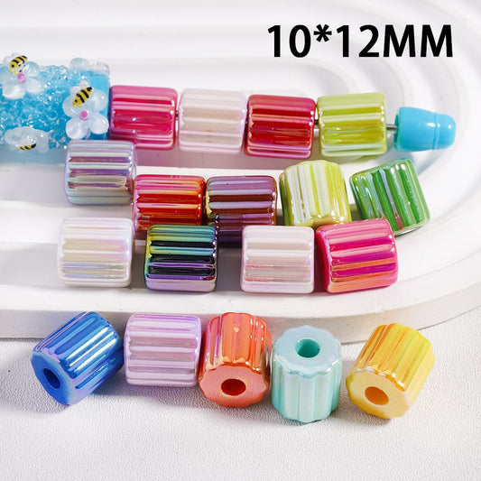 UV Coated Striped Cylinder Solid Color Acrylic Beads Random Mix 10*12MM(Single Color is available for 500pcs(Whole Bag) Only)